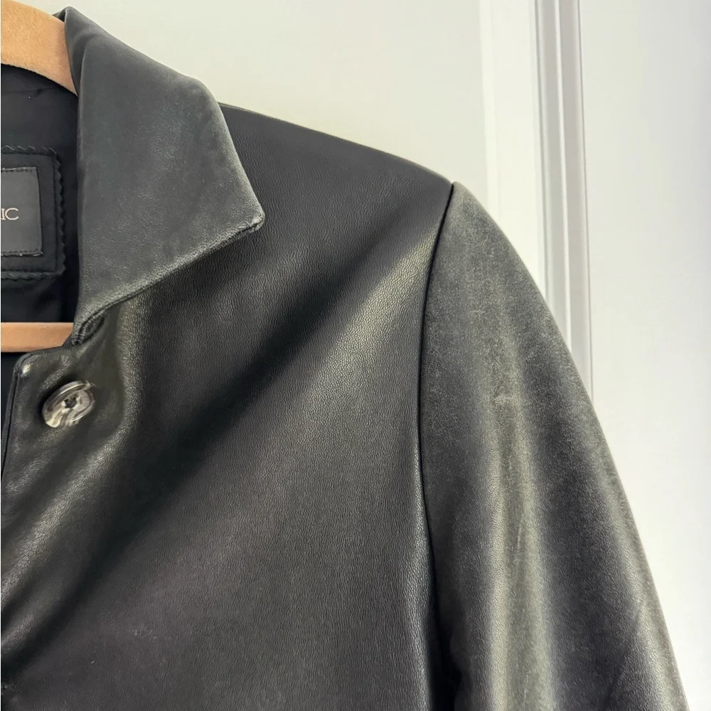 Banana Republic Vintage Black Leather Car Coat Jacket Fall Holiday Size Small